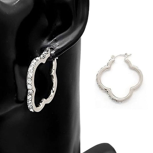 Clover Shape Outline Dangle Hoop Earrings
