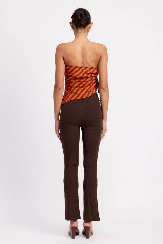 FITTED STRAPLESS STRIPE TOP WITH SIDE TIE ACCENT
