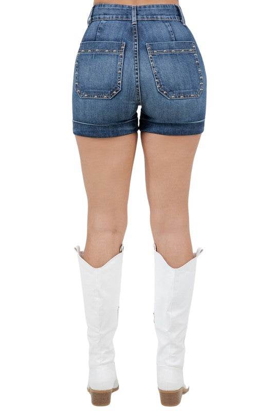 Willow Studded Denim Short in Dark Wash