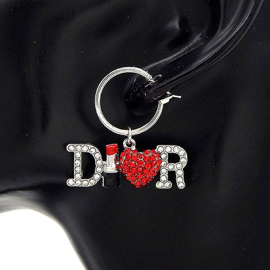 LUxury Inspired D Lipsti Heart R Hoop Earrings