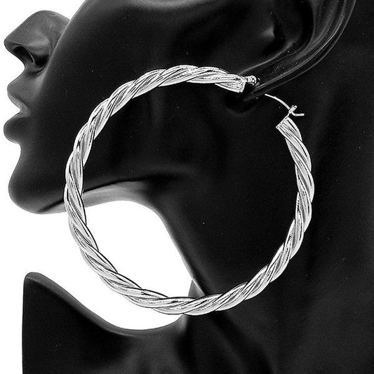 Swivel Cable Texture Hollow Hoop Earrings