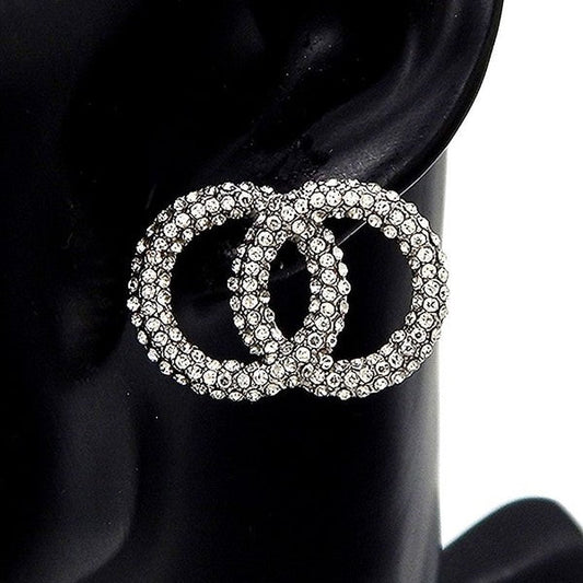 Pave Rhinestone Setting Infinity Link Earrings