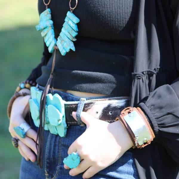 Hair-on-Hide Brown & White Genuine Leather Belt
