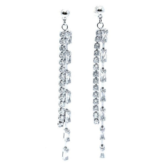 Baquette Square CZ Dangle Lines Earrings