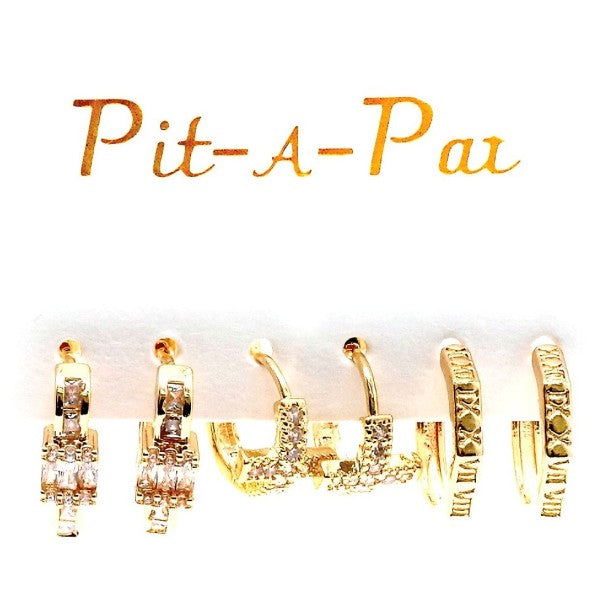3 Pair Cross Latin Theme Mini Hoop Earrings Set