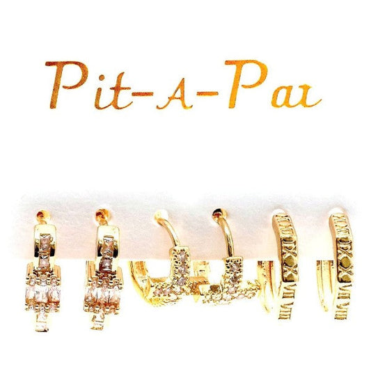 3 Pair Cross Latin Theme Mini Hoop Earrings Set