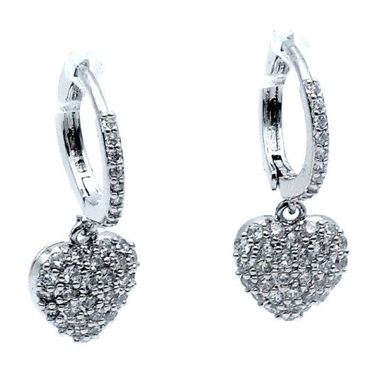 Heart Dangle Cubic Zirconia Mini Hoop Earrings