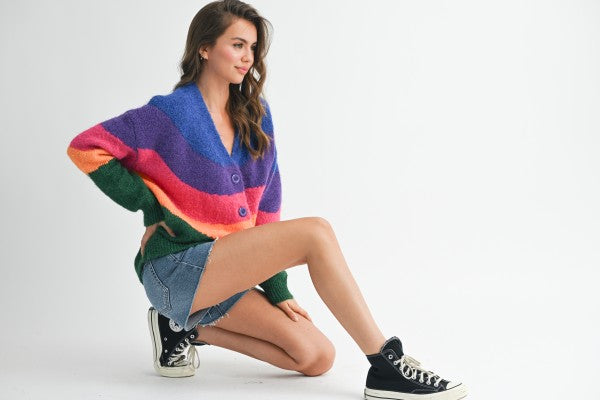 Colorblock Fuzzy Cardigan