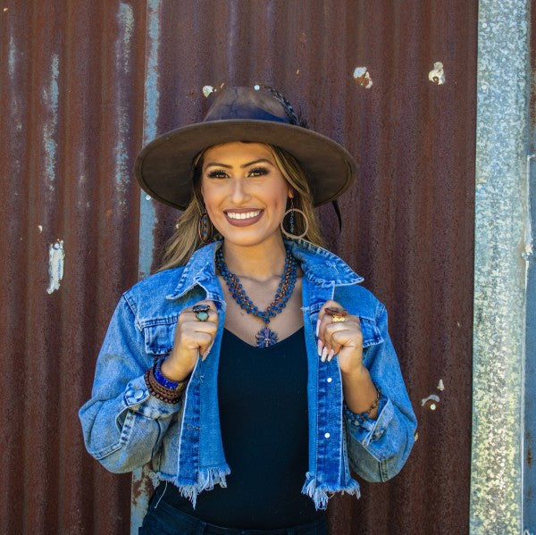 Western Copper Hoop Earrings w/ Blue Lapis Beads