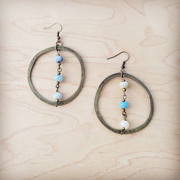 Western Copper Hoop Earrings w/ Amazonite Beads