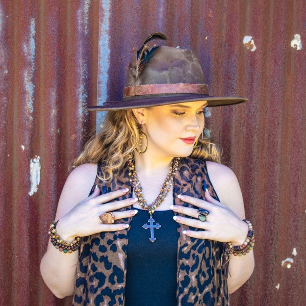 Western Copper Hoop Earrings w Natural Agate Beads