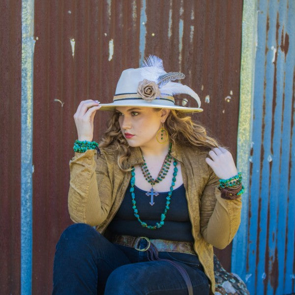 Western Copper Hoop Earrings w African Turqu Beads