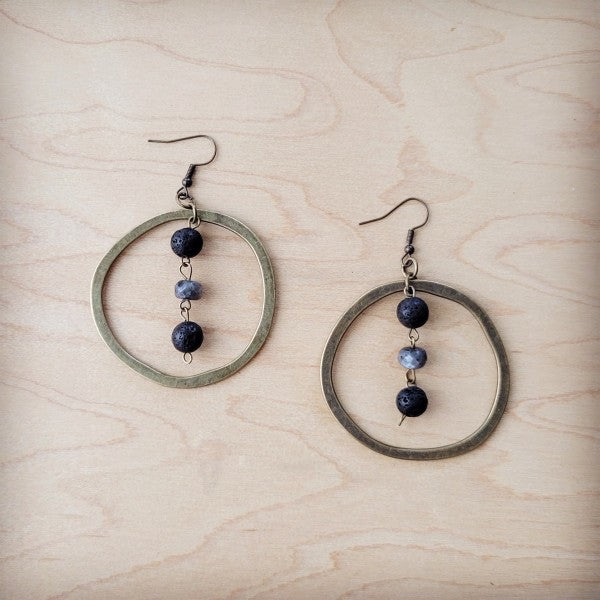 Western Copper Hoop Earrings w Labradorite Bead