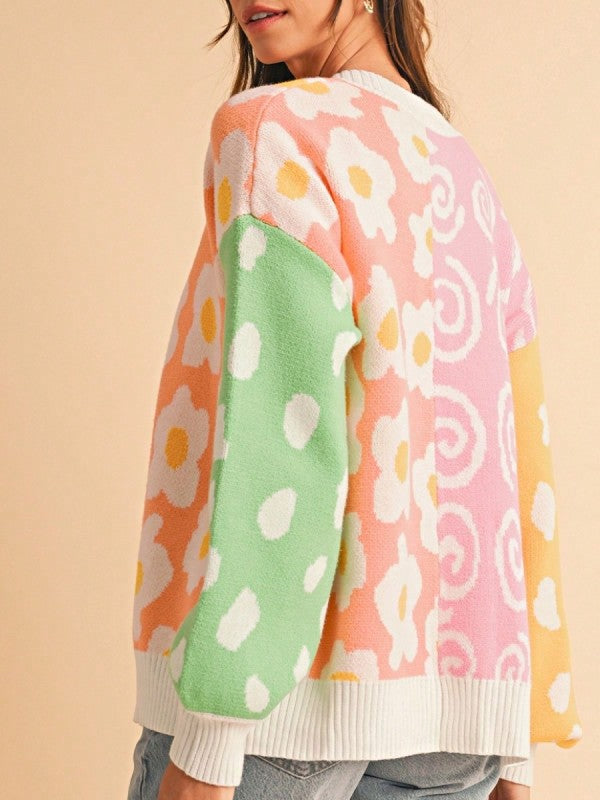 Drop Shoulder Color Block Oversized Cardigan