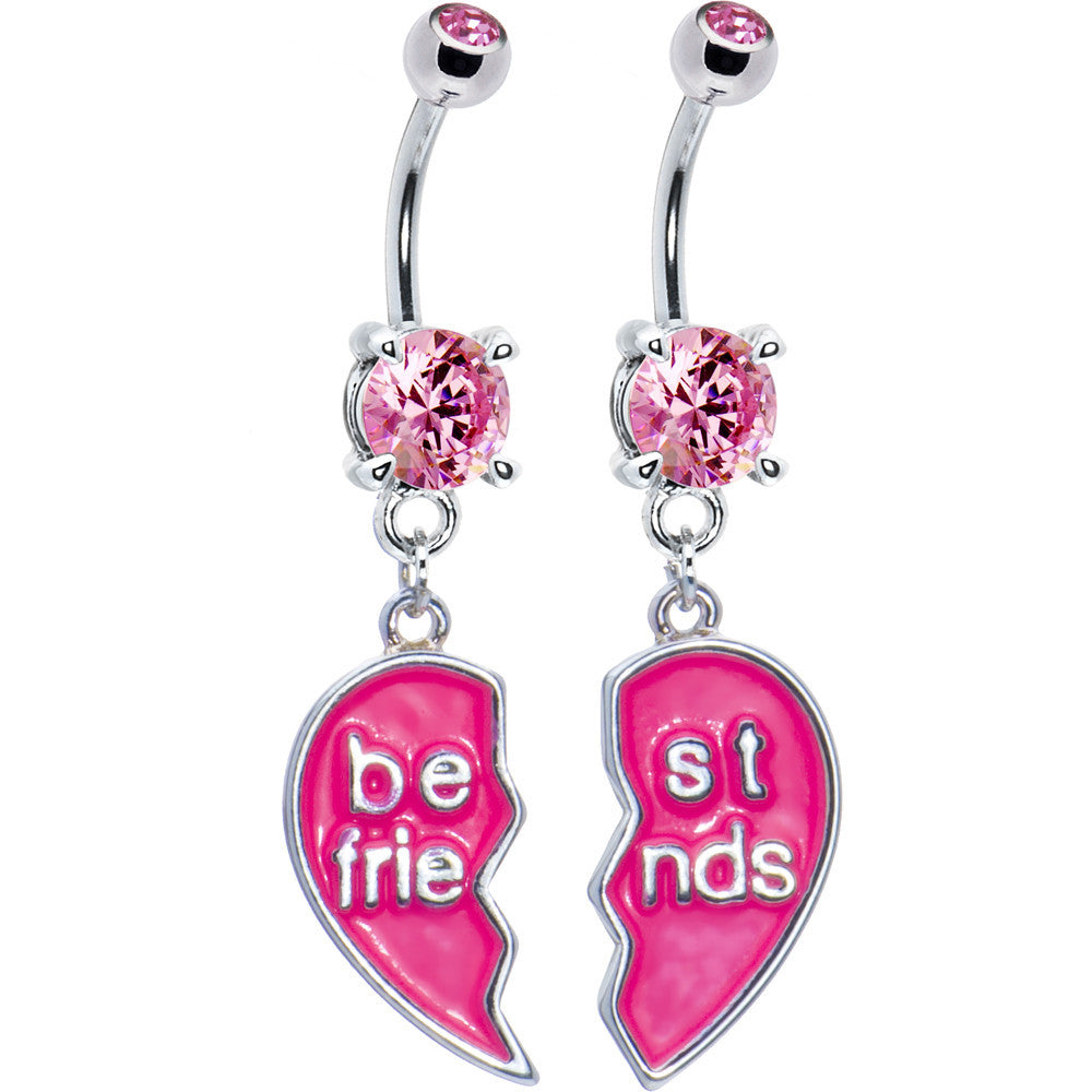 Pleasing Pink Cubic Zirconia Best Friends Belly Ring Set
