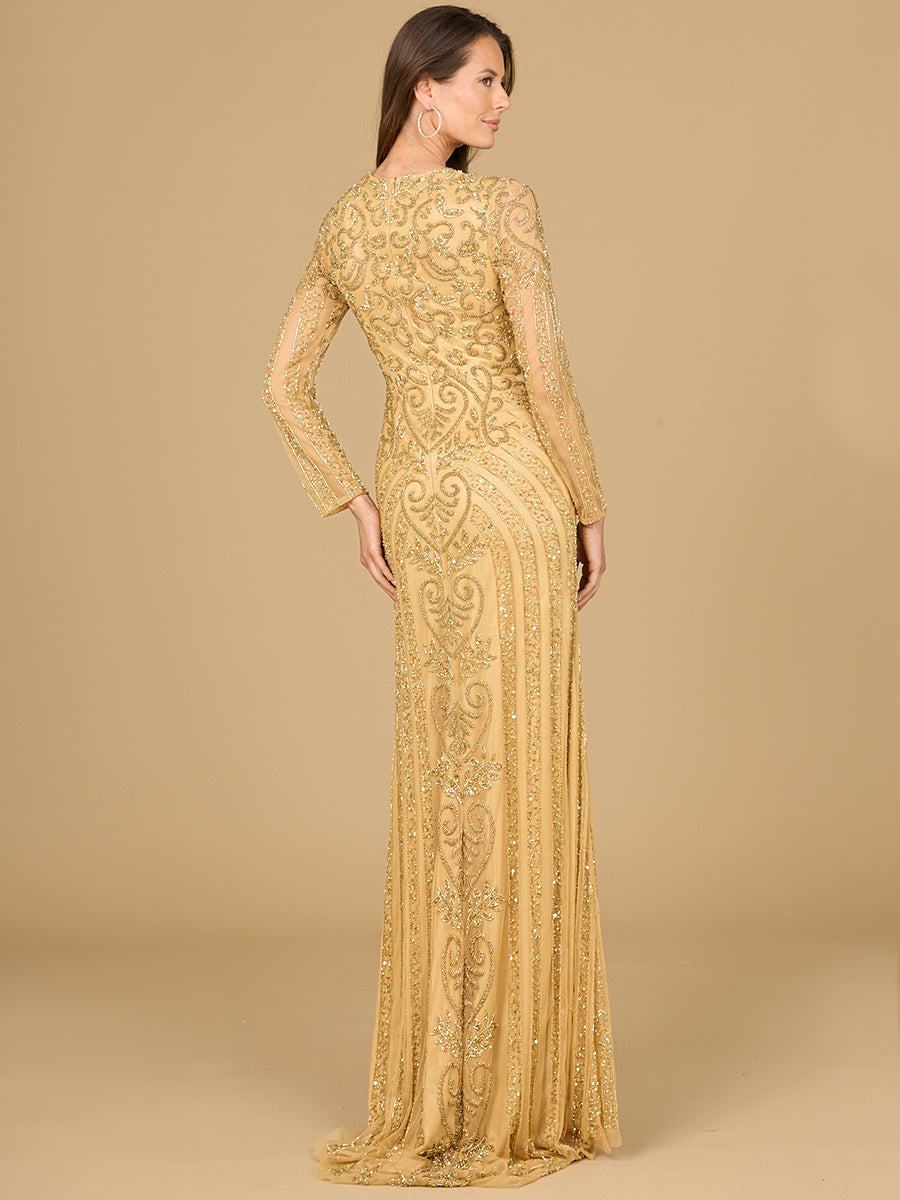 V Neck Beaded Long Sleeve Dress