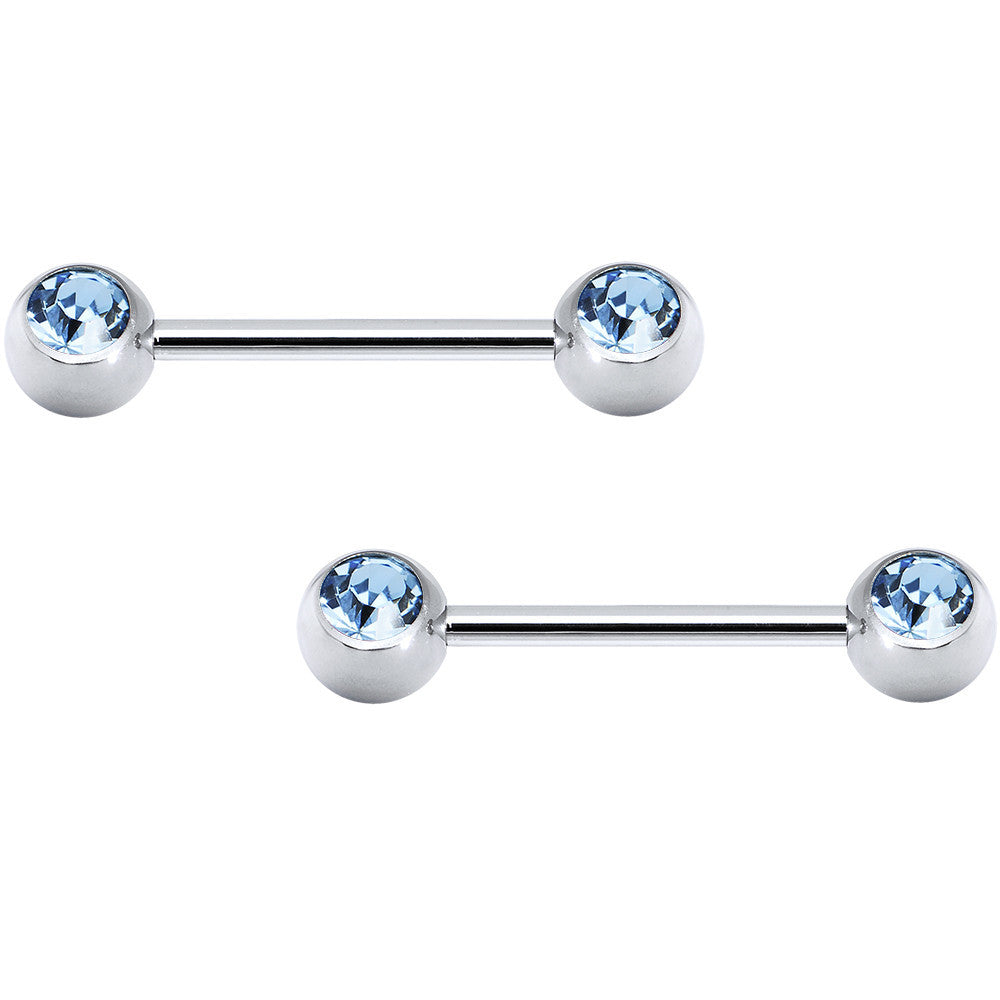 Aqua Double Front Gem Stainless Steel Barbell Set