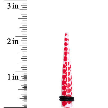 0G White Red Heart Acrylic Ear Taper