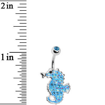 Aqua Cubic Zirconia Seahorse Belly Ring