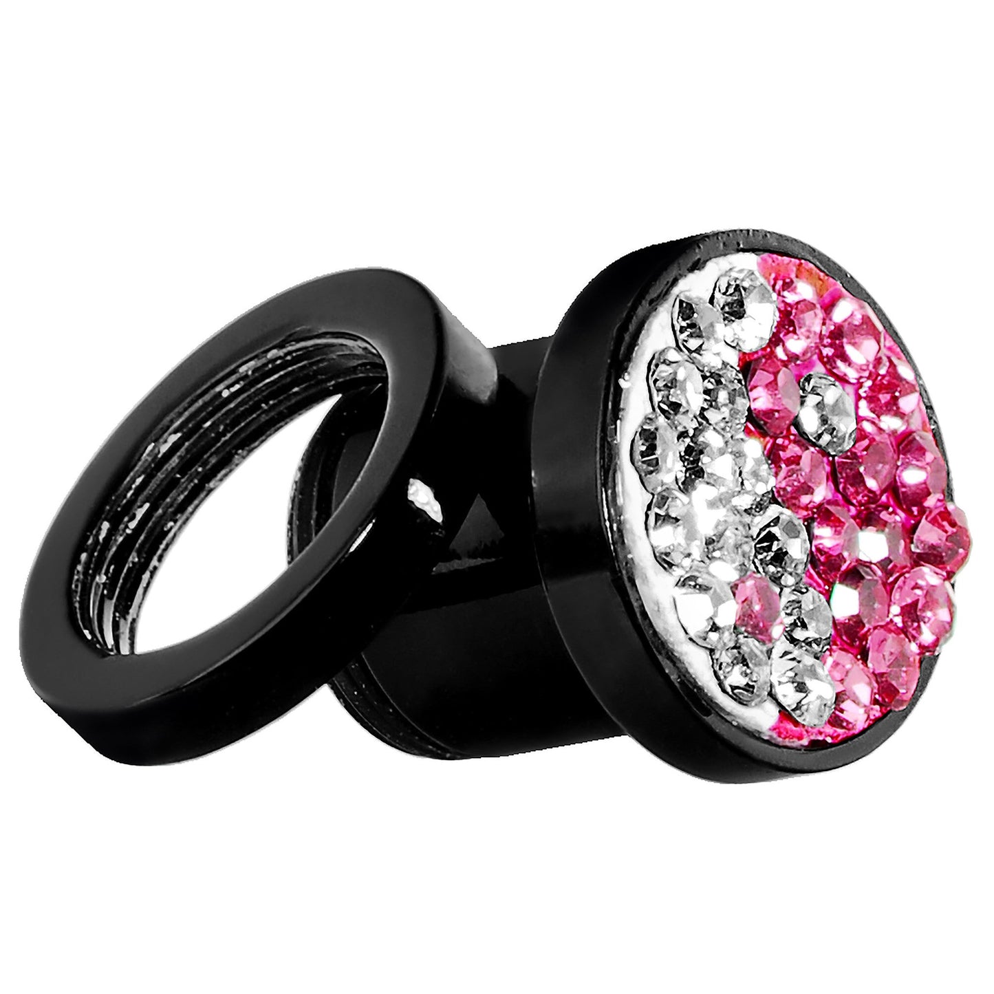 0G Pink Crystal Ferido Yin Yang Acrylic Screw Fit Tunnel