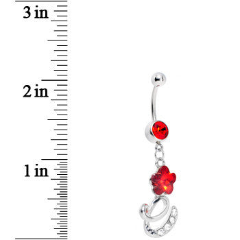 Red Gem Flower Flourish Belly Ring