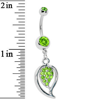 Peridot Green Gem Stylish Paved Leaf Belly Ring