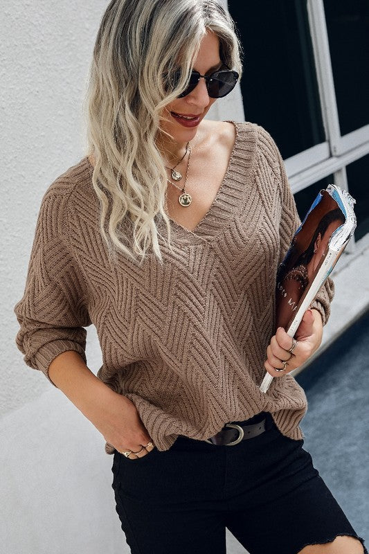 V Neck Cross Long Sleeves Sweater