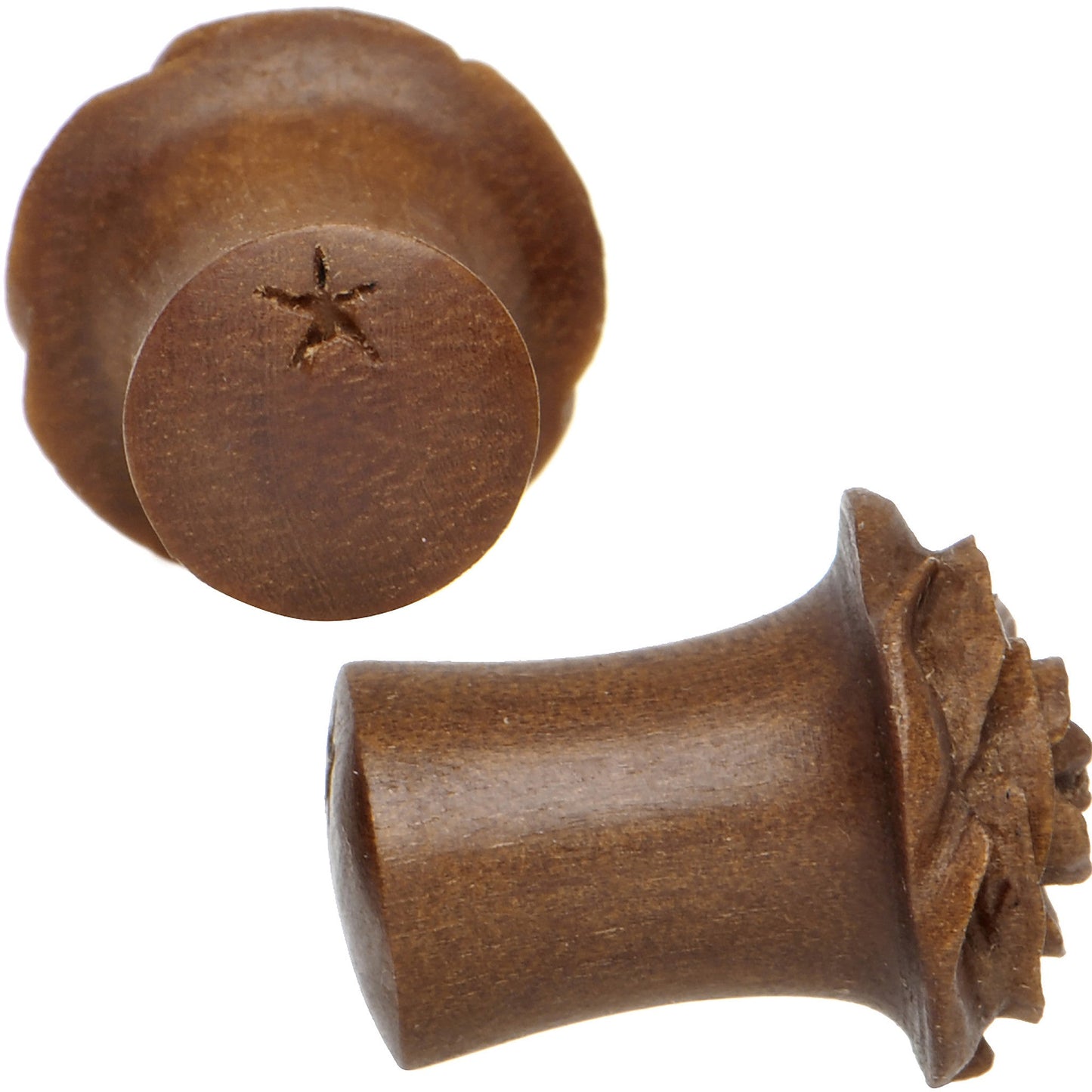 0G Organic Sabo Wood Rose Flower Hand Carved Plug Set