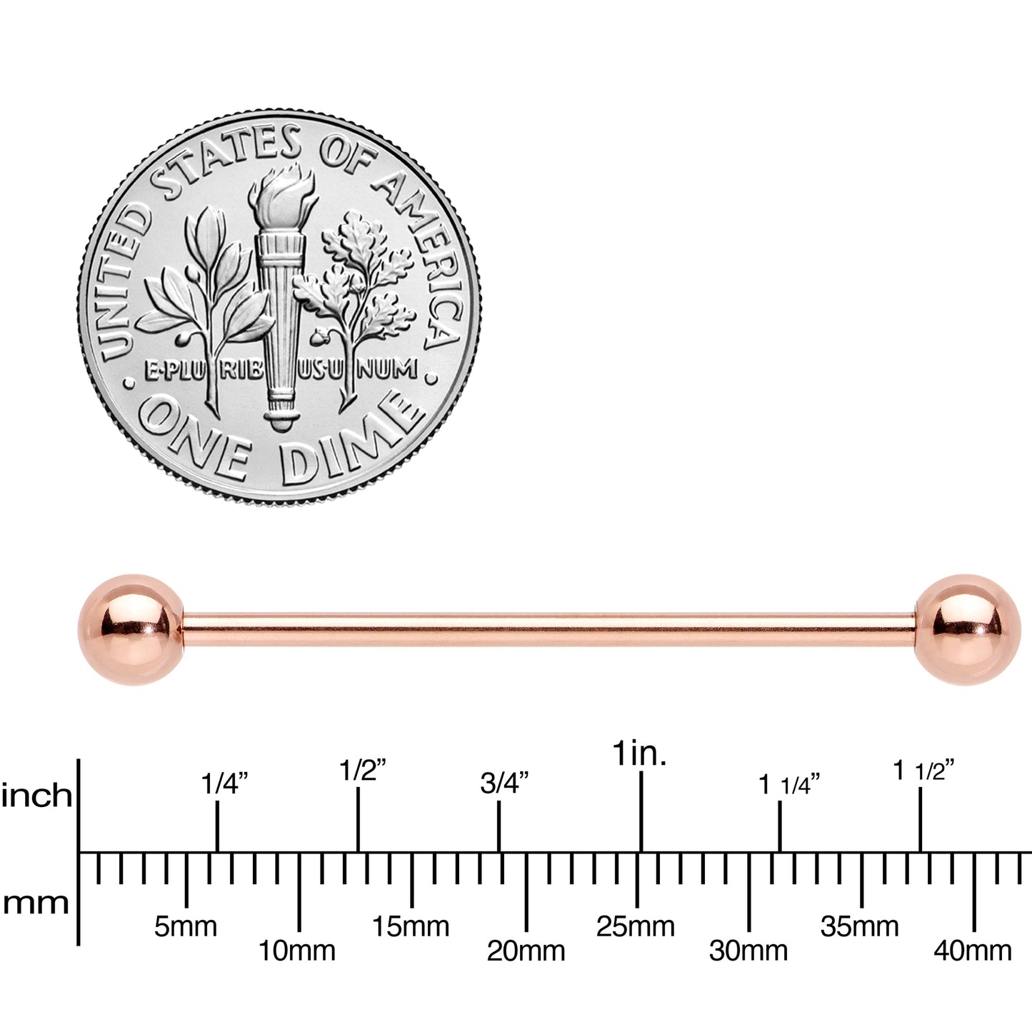 14G 1 1/4 Rose Gold Plated Straight Barbell