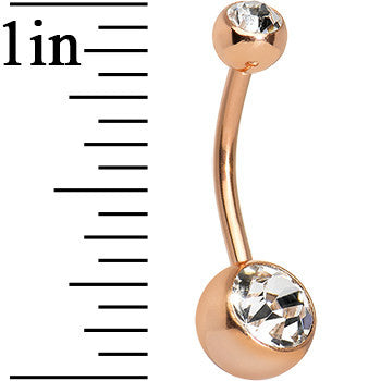 14G 1/2 Double Gem Rose Gold Plated Belly Ring