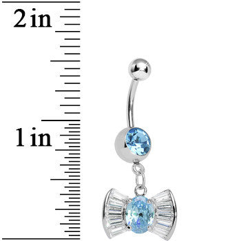 Aqua and Clear Gem Dazzling Bow Dangle Belly Ring