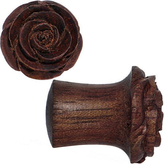 00G Organic Rengas Wood Cherry Rosebud Hand Carved Plug Set