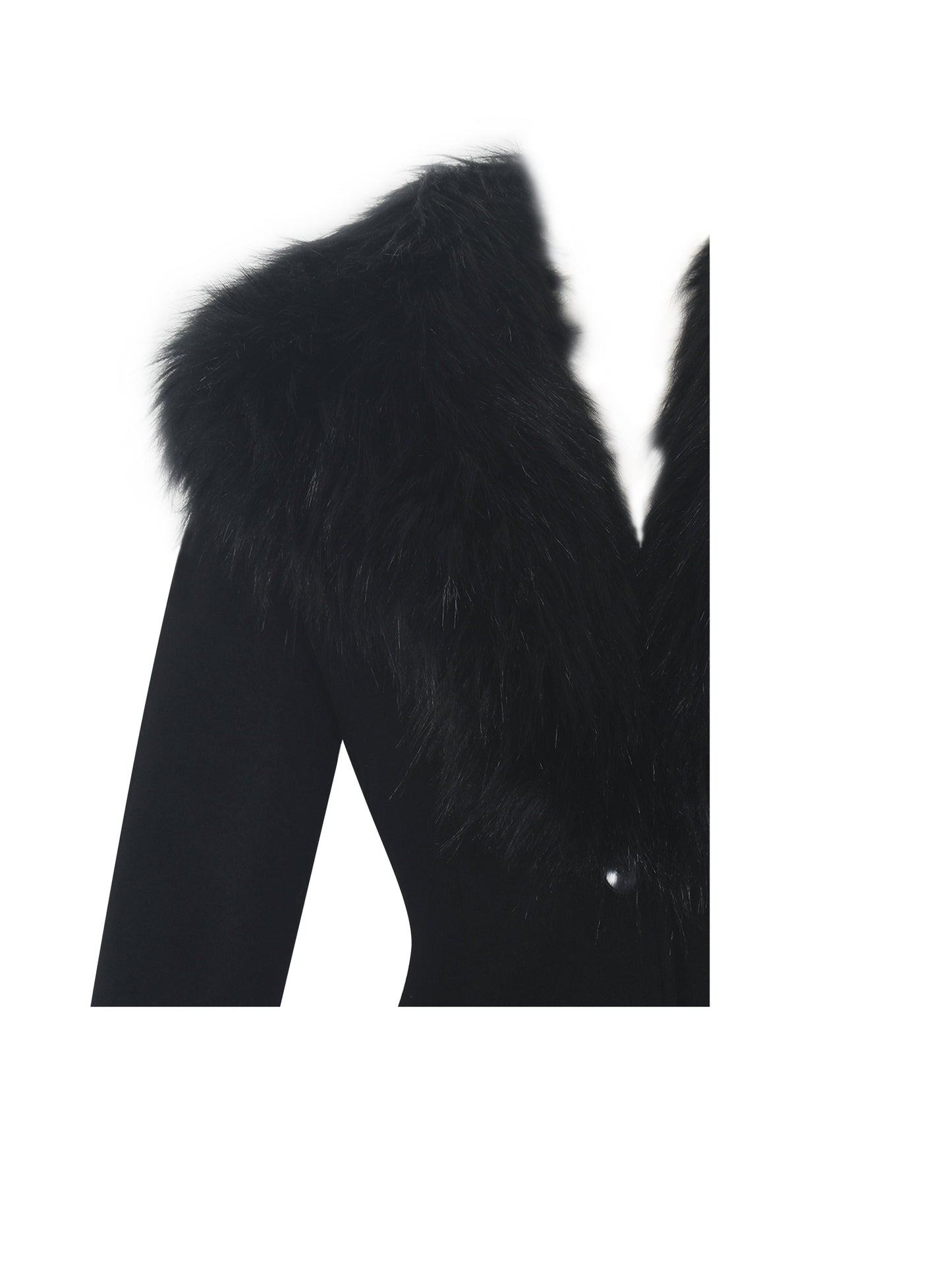 Hailee Black Single Breasted Wool Blend Mini Coat with Removable Fur Lapel