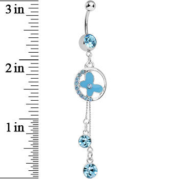 Aqua Cubic Zirconia Drops Encircled Butterfly Dangle Belly Ring