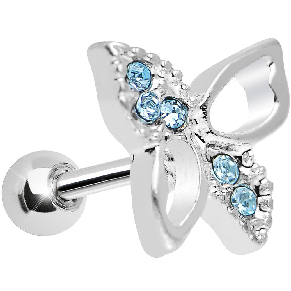 Aqua Crystal 18G Breezy Butterfly Cartilage Tragus Earring