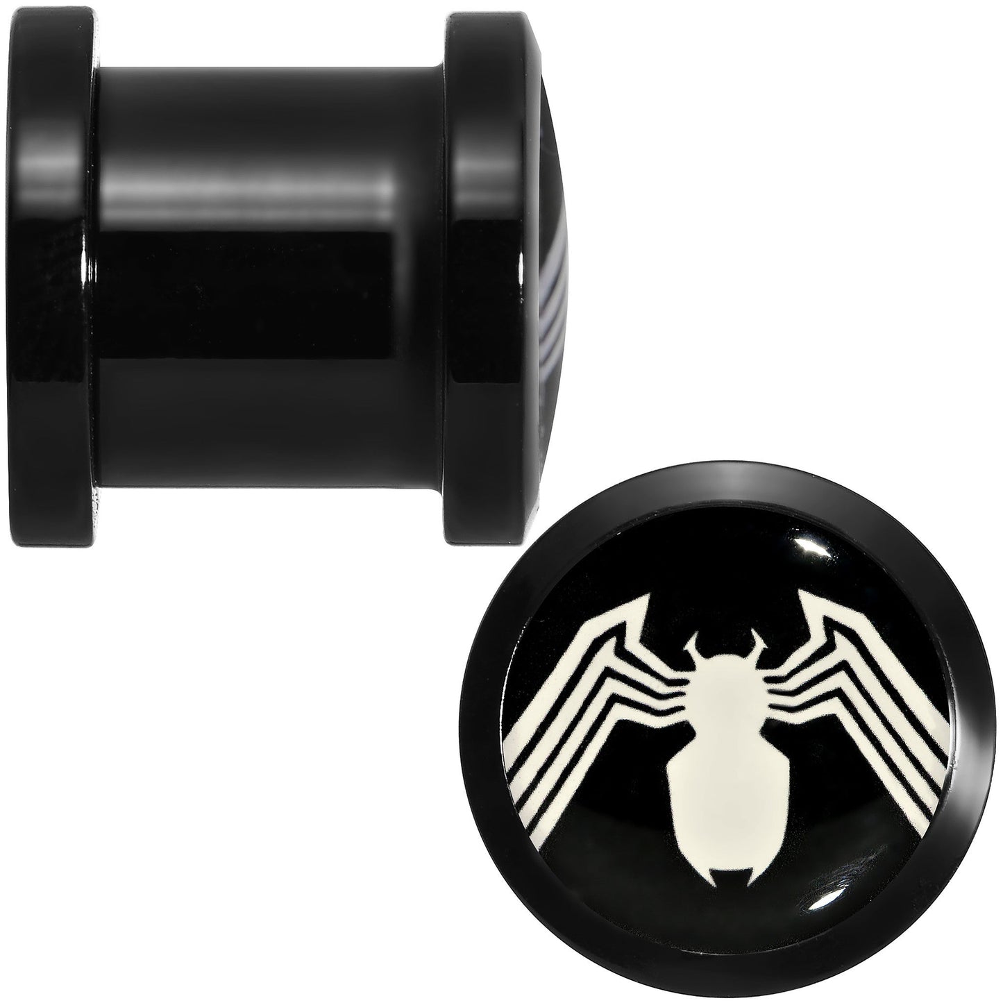 00G Licensed White Spider-Man Logo Black PVD Screw Fit Plugs Set