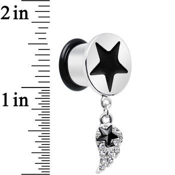 1/2 Clear Gem Angel Wing and Black Star Single Flare Dangle Plug
