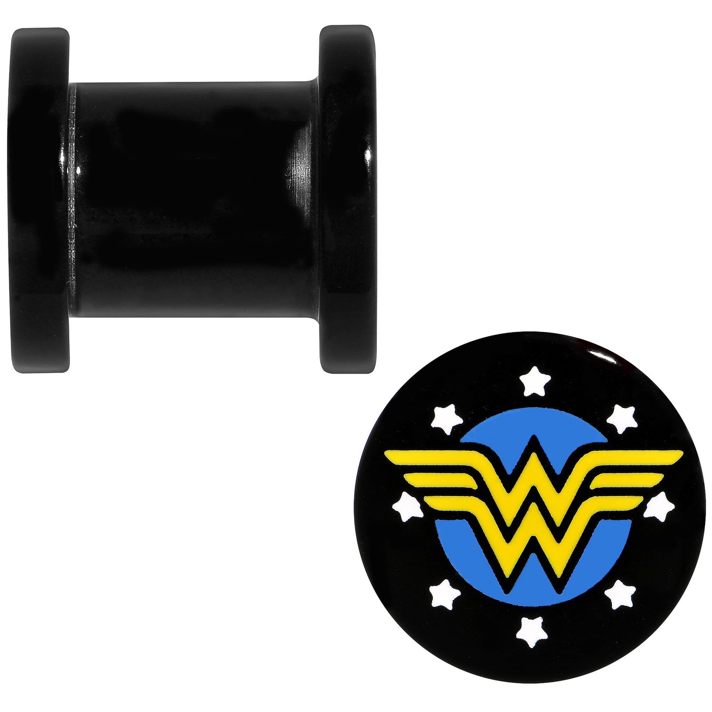 0G Black Acrylic Licensed Wonder Woman Logo Screw Fit Plug Set
