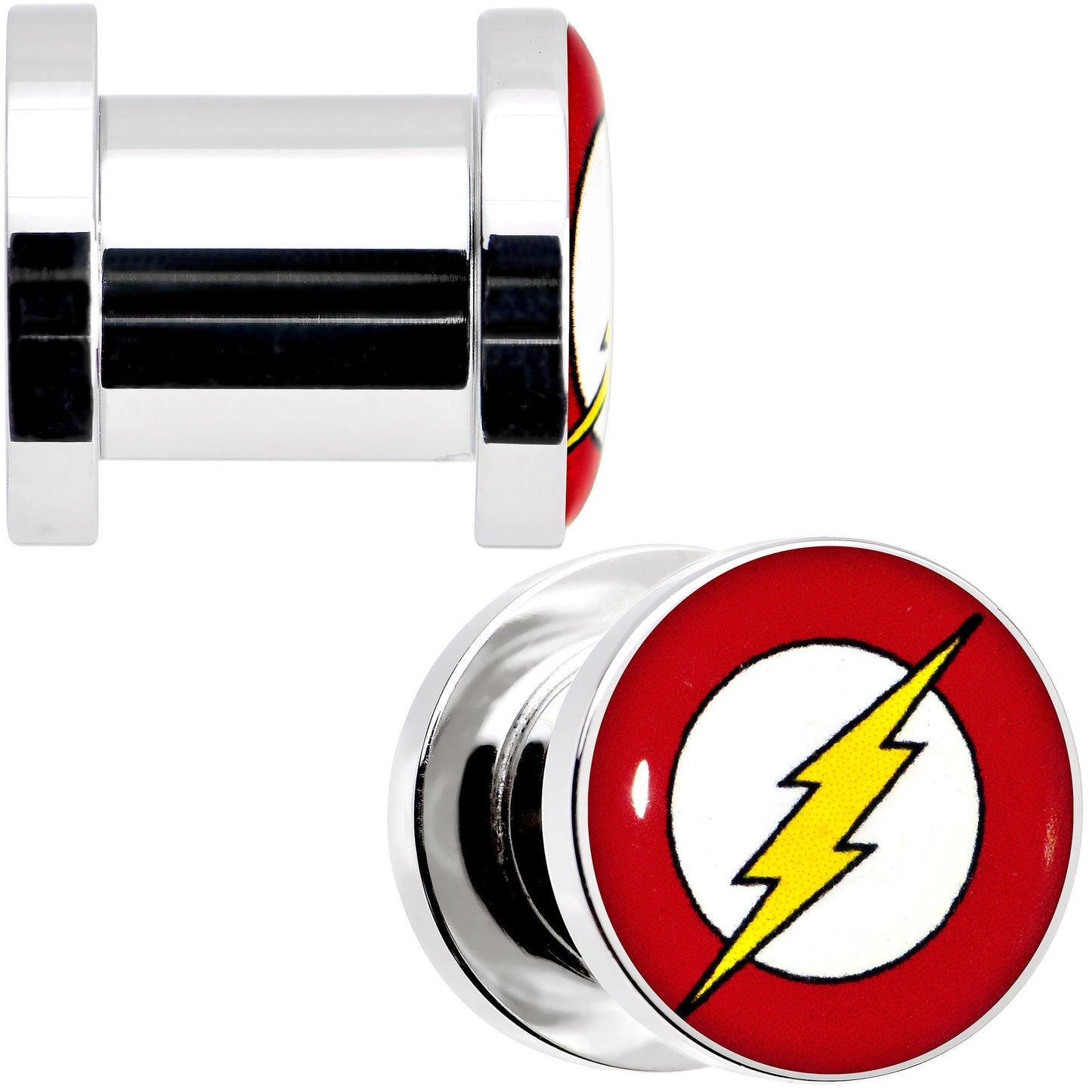 0G Stainless Steel Licensed The Flash Logo Screw Fit Plug Set