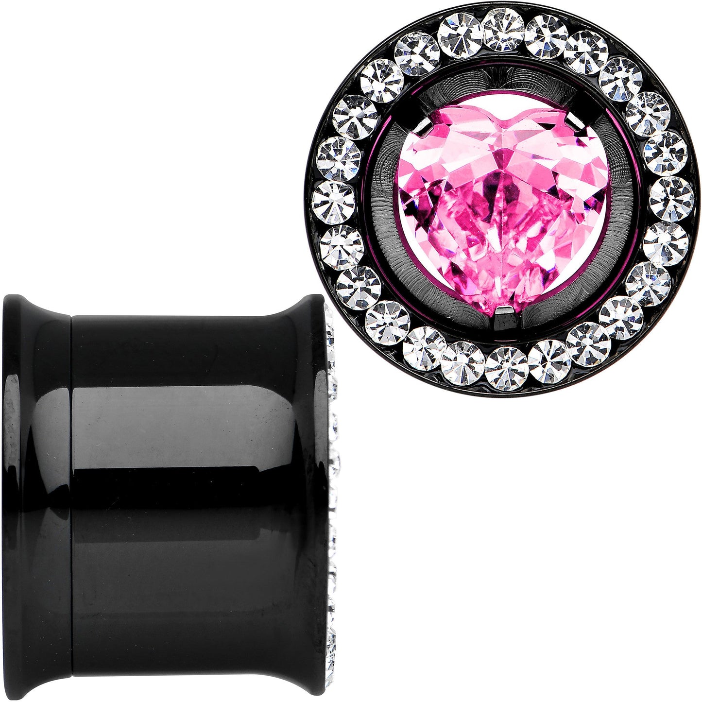 13mm Pink Heart Insert Anodized Titanium Internally Threaded Plug Set