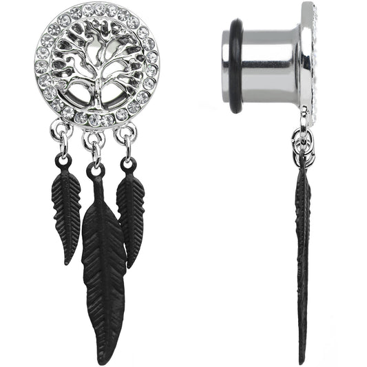 00G Clear Gem Steel Single Flare Tree of Life Dangle Plug Set