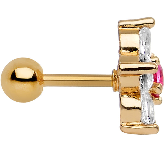1/4 Gold Anodized Clear Petaled CZ Floral Tragus Cartilage Earring