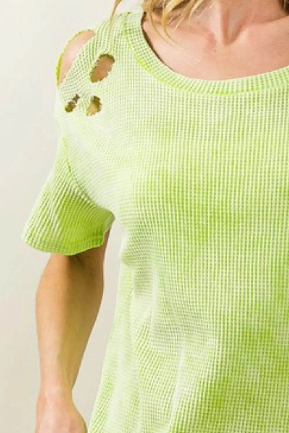 BiBi Laser Cut Mineral Washed Loose Fit Thermal Top