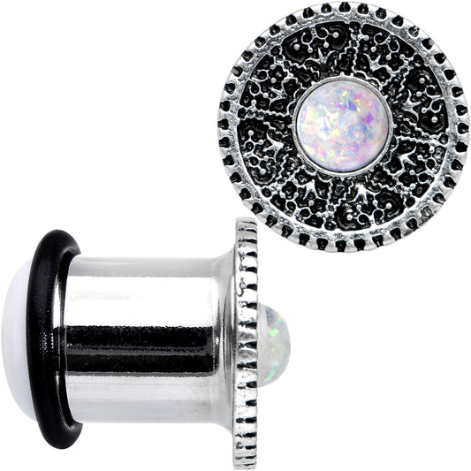00G Stainless Steel Sky Wheel White Synthetic Opal Plug Set
