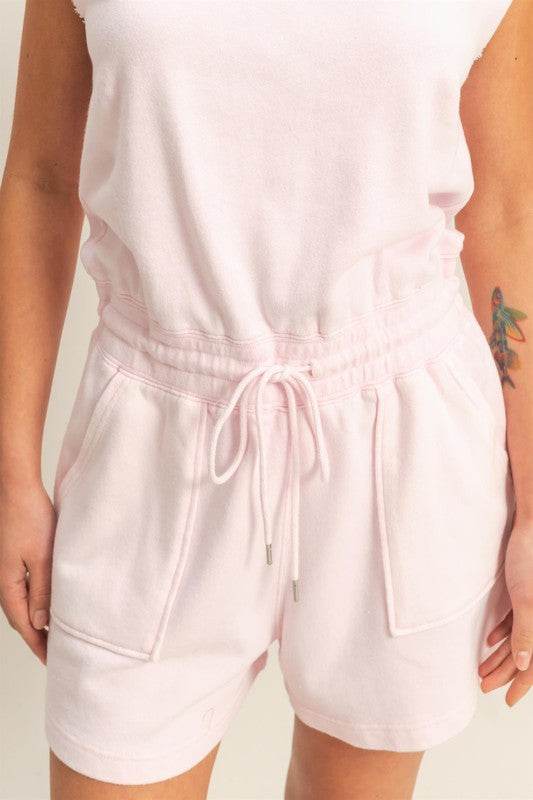 HYFVE Round Neck Cap Sleeve Drawstring Waist Romper