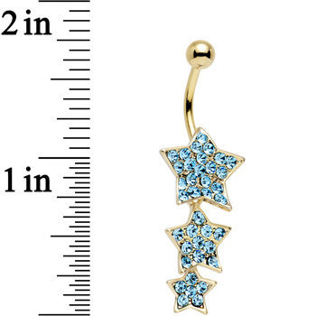 Aqua Gem Gold Plated Steel Triple Star Dangle Belly Ring