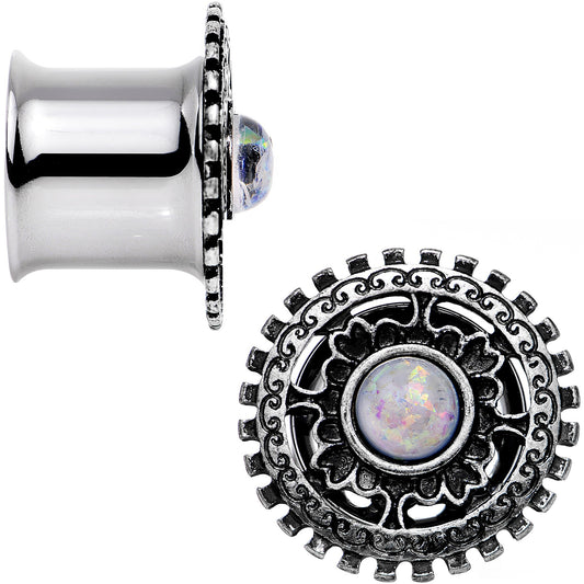 1/2 White Faux Opal Steel Finely Framed Double Flare Plug Set