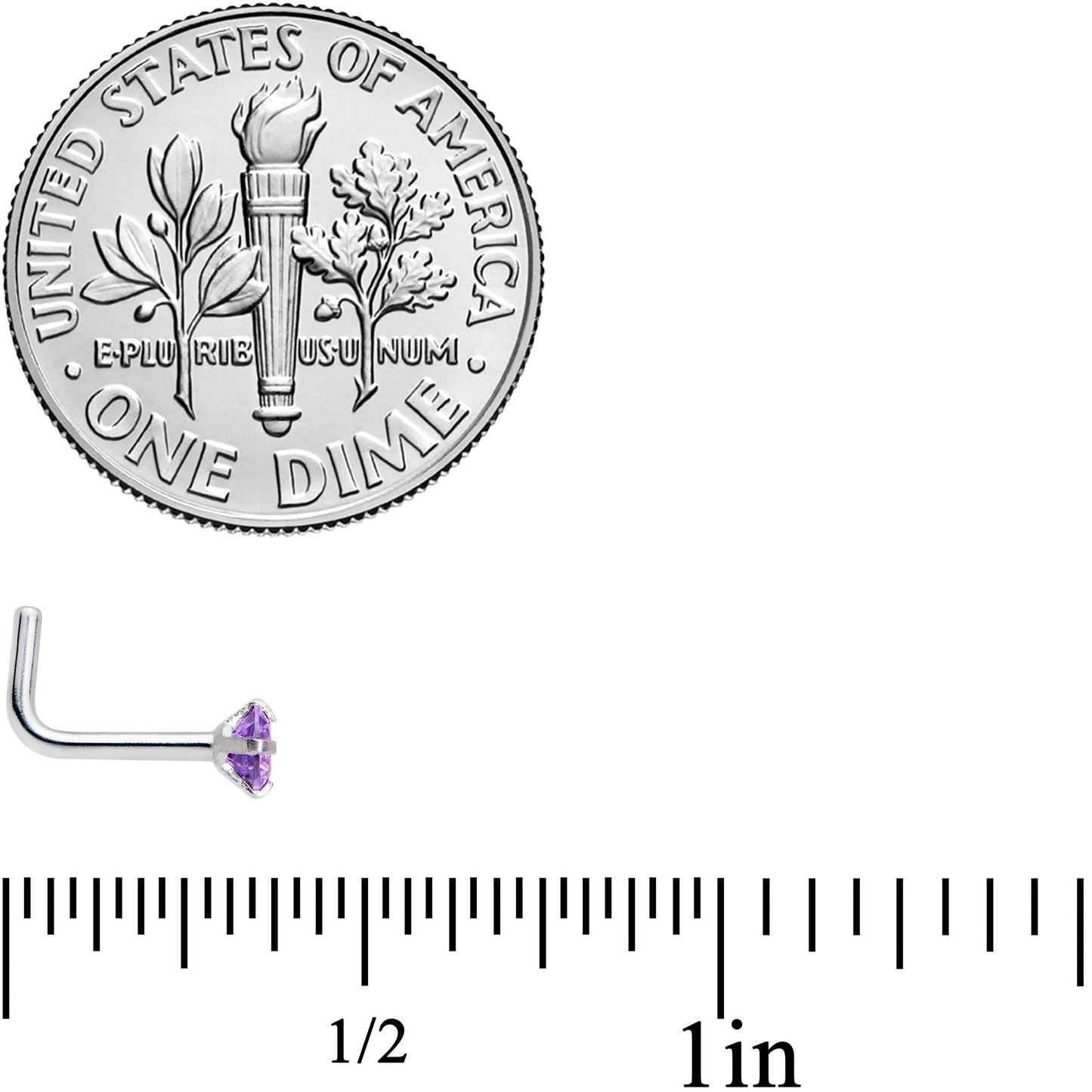 18G 1/4 Purplish 3mm CZ Gem Steel L-Shape Nose Ring