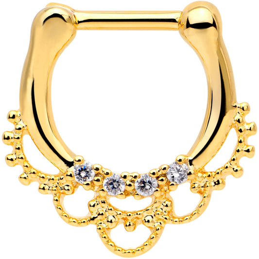 1/4 Clear CZ Gem Gold Tone Anodized Filigree Nipple Clicker Set
