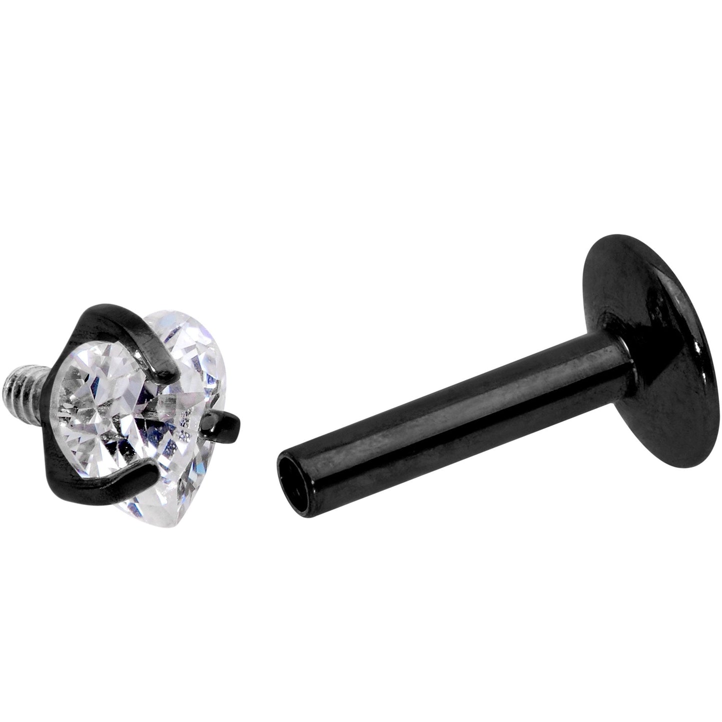 1/4 Clear Heart CZ Black PVD Internally Threaded Labret Monroe